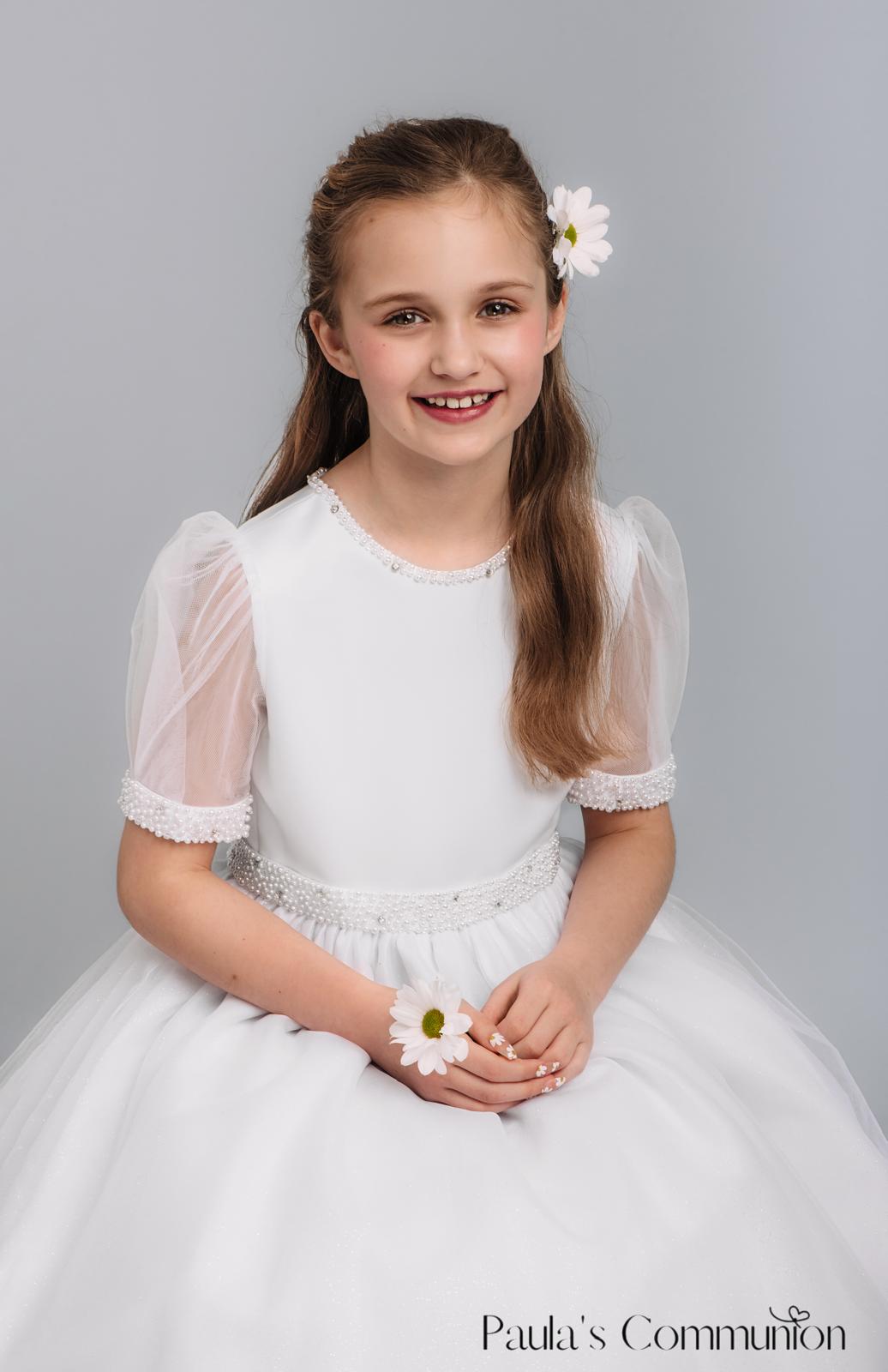 Paula's Communion Girls White Communion Dress:- PJ93