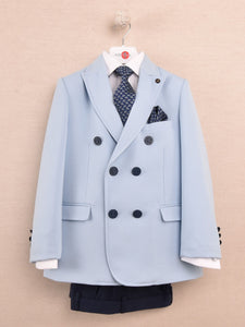 One Varones Boys Powder Blue Double Breasted  Blazer:- 10-0409272