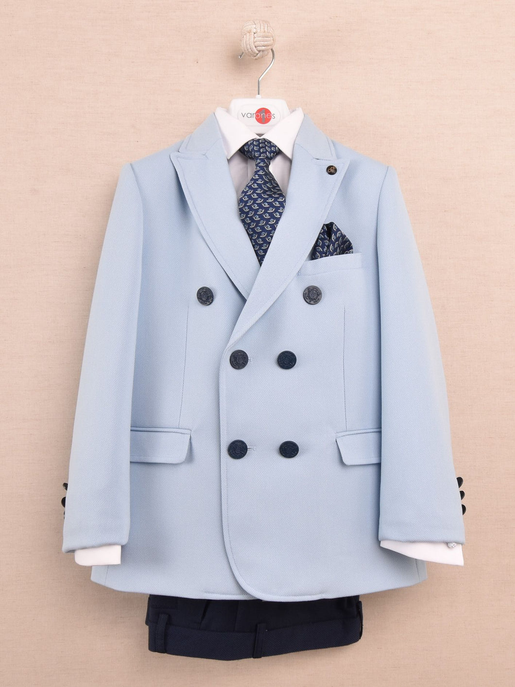 One Varones Boys Powder Blue Double Breasted  Blazer:- 10-0409272