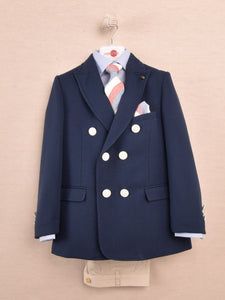 One Varones Boys Navy Double Breasted  Blazer:- 10-0409278