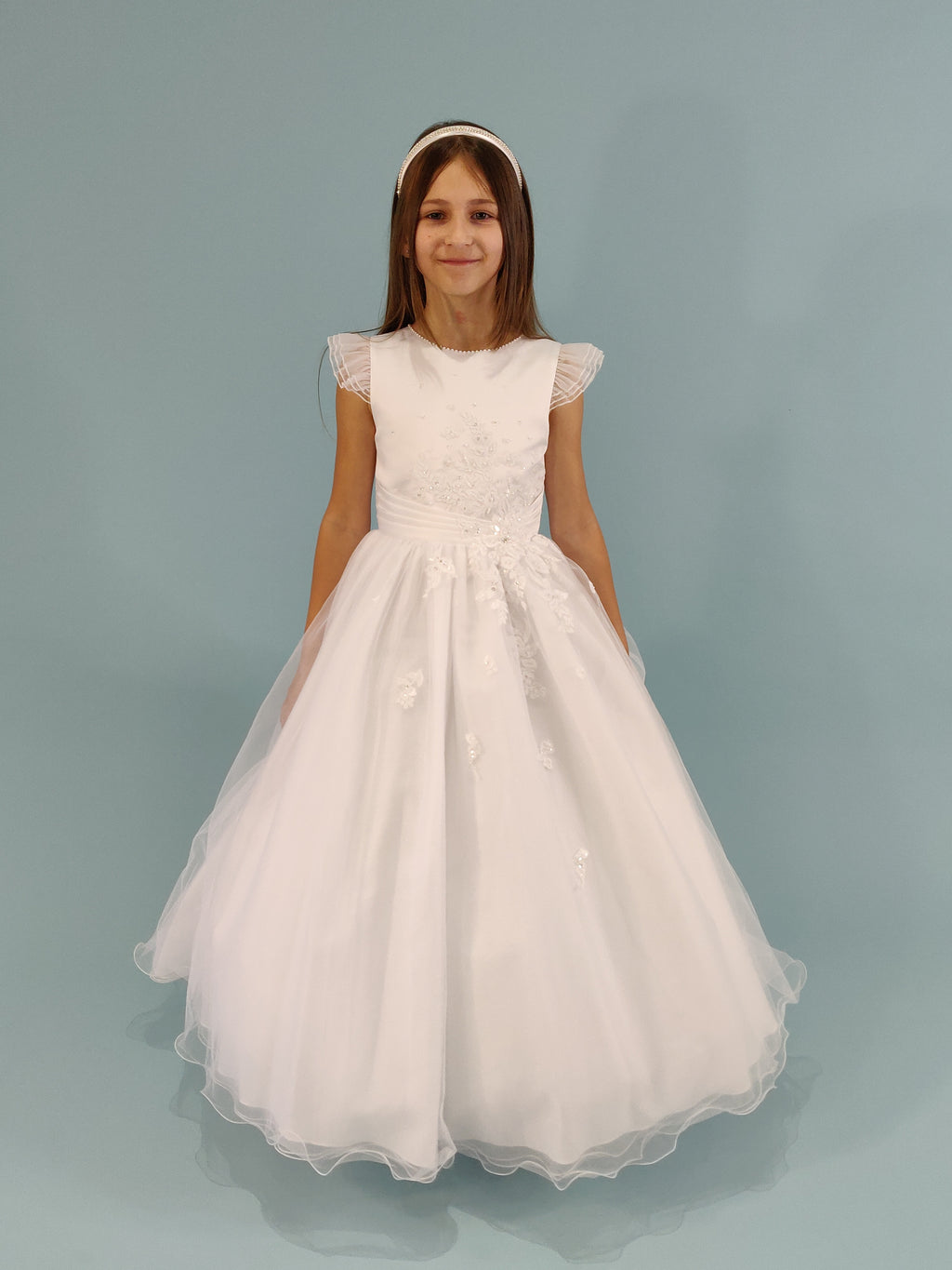 SALE COMMUNION DRESS Linzi Jay Girls White Communion Dress:- Luna