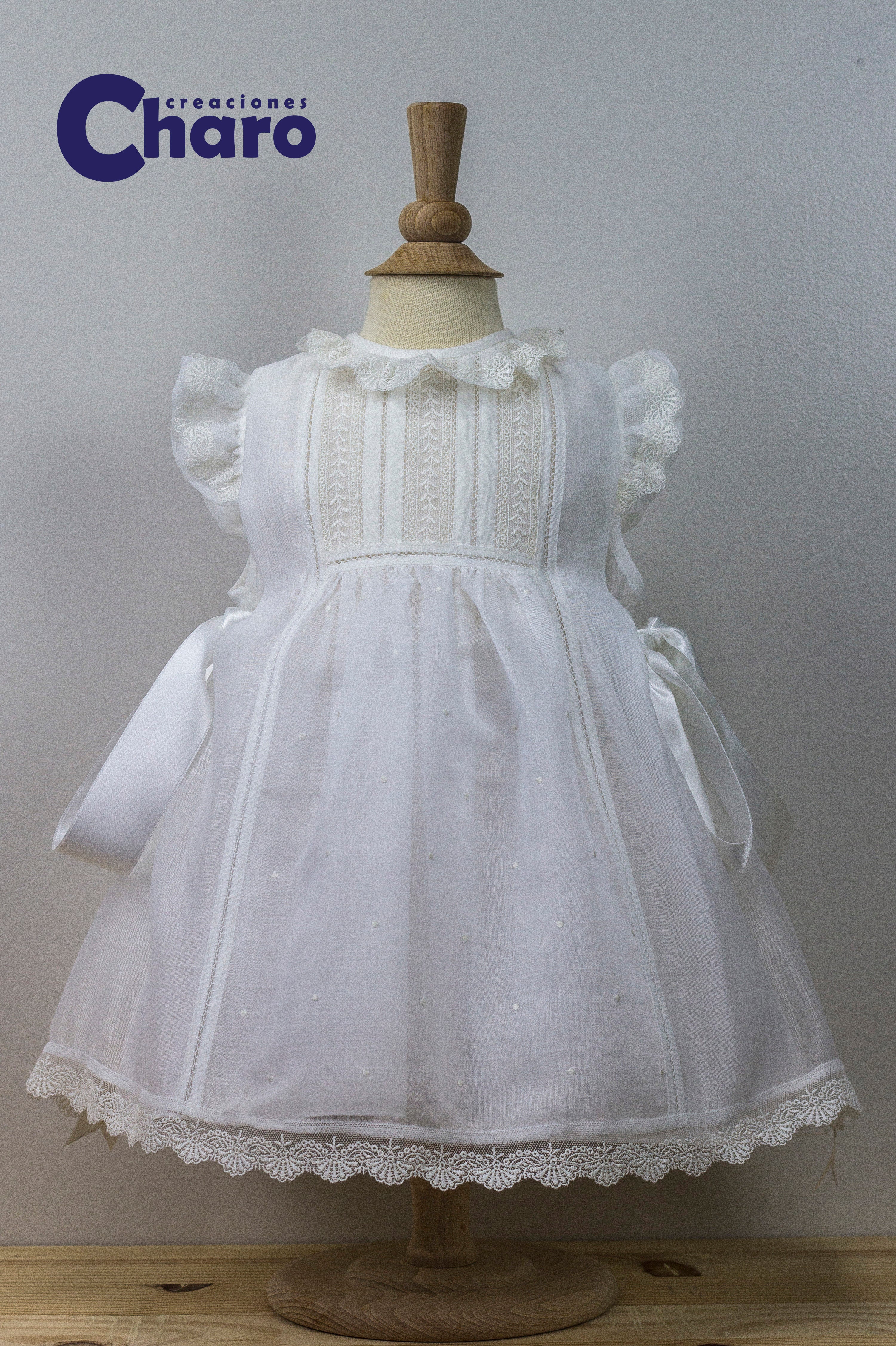 Girls Charo Mantilla Dress And Matching Pants:- Off White Embroidery 453 Christening Gown