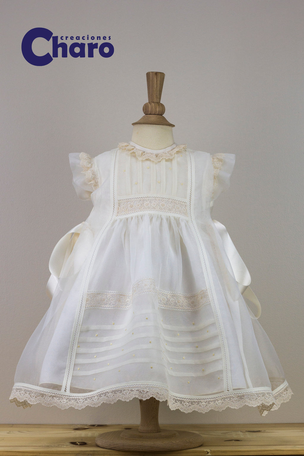 Girls Charo Mantilla Dress And Matching Pants:- Ivory Embroidery 476 Christening Gown