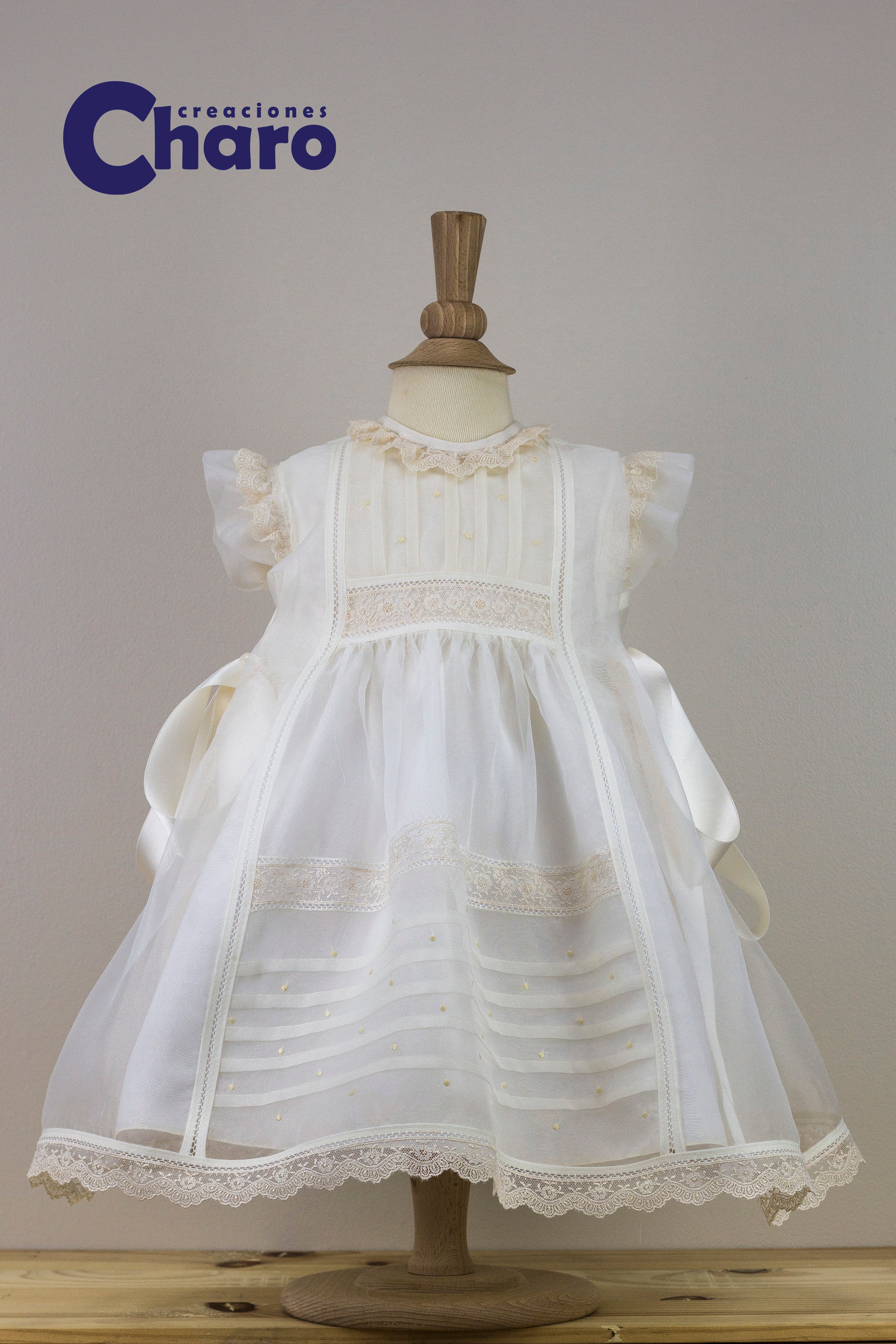 Girls Charo Mantilla Dress And Matching Pants:- Ivory Embroidery 476 Christening Gown
