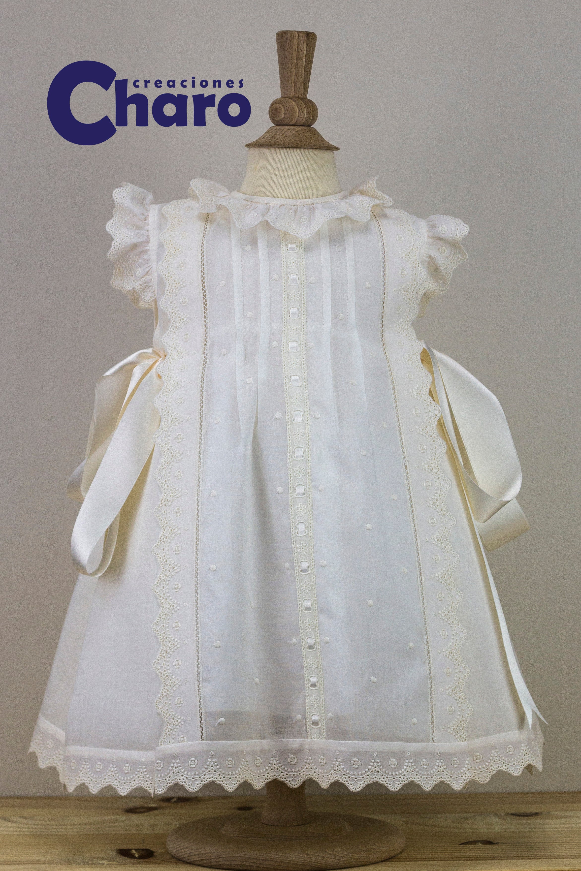 Girls Charo Mantilla Dress And Matching Pants:- Ivory Embroidery 481 Christening Gown