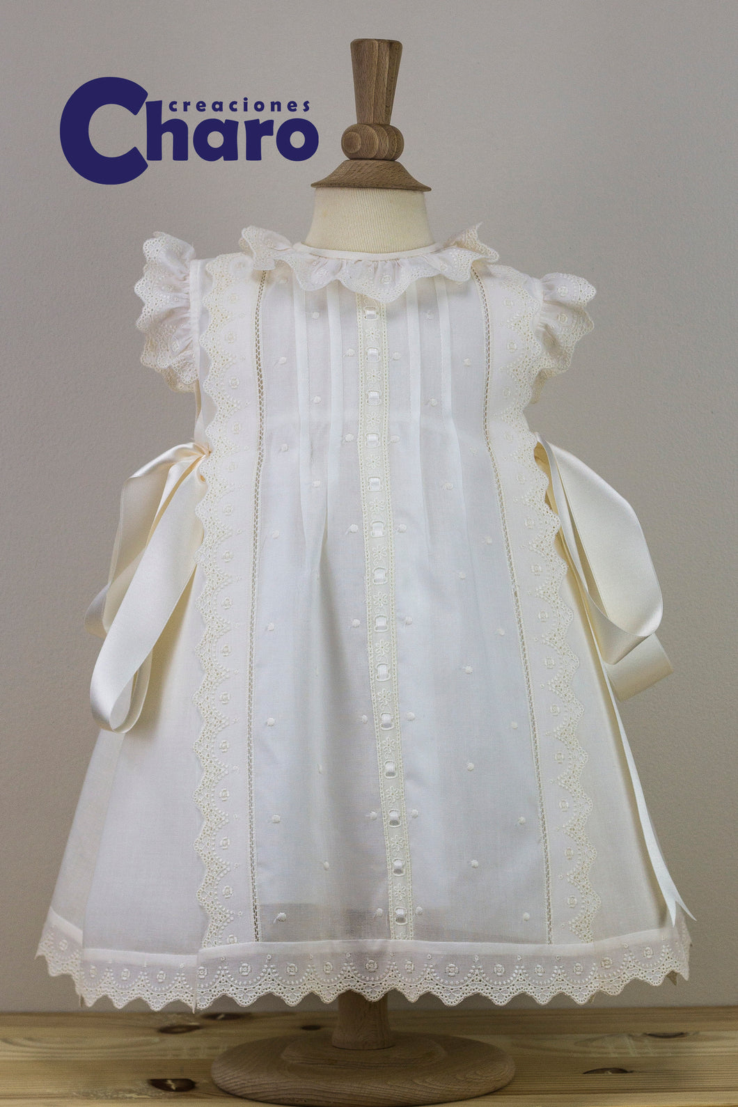 Girls Charo Mantilla Dress And Matching Pants:- Ivory Embroidery 481 Christening Gown