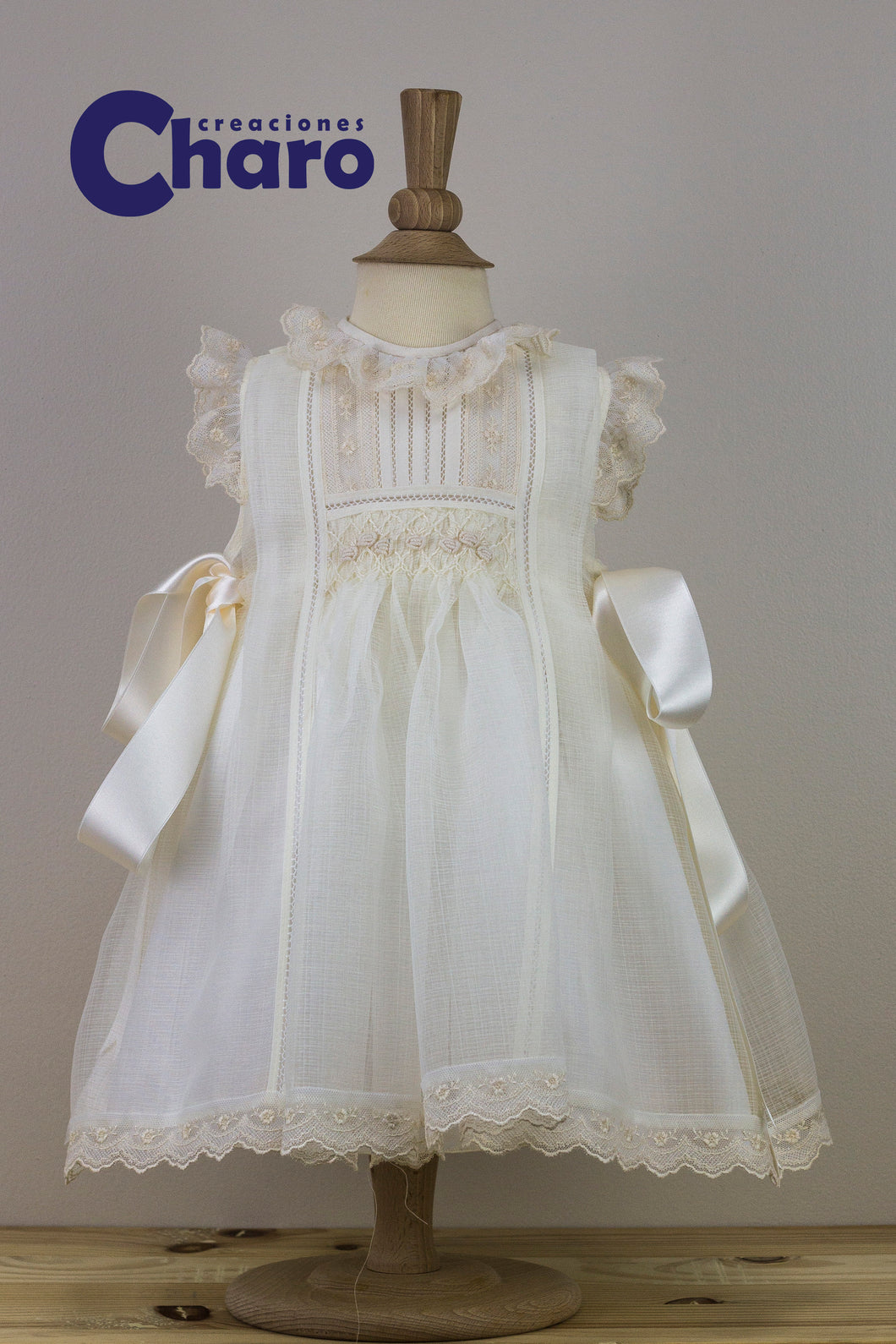 Girls Charo Mantilla Dress And Matching Pants:- Ivory 487 Christening Gown