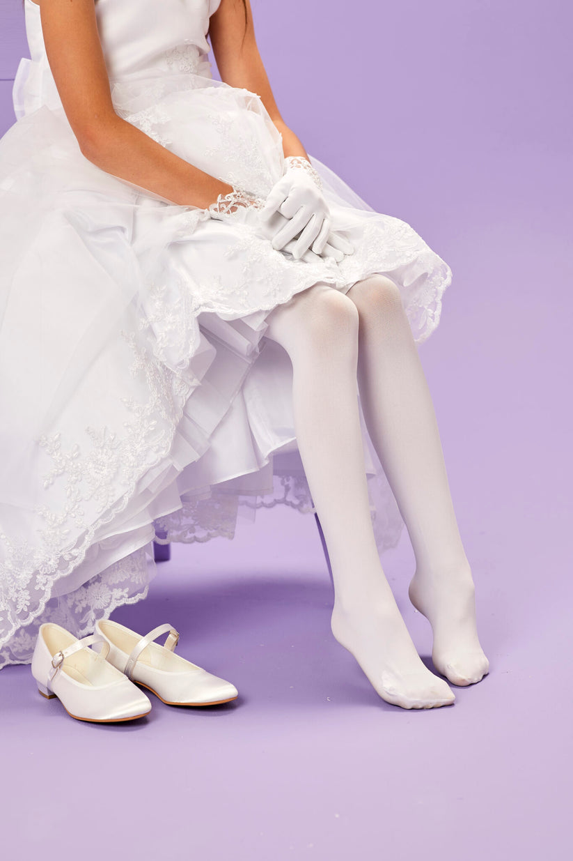 Peridot Girls White Communion Tights:- Hannah