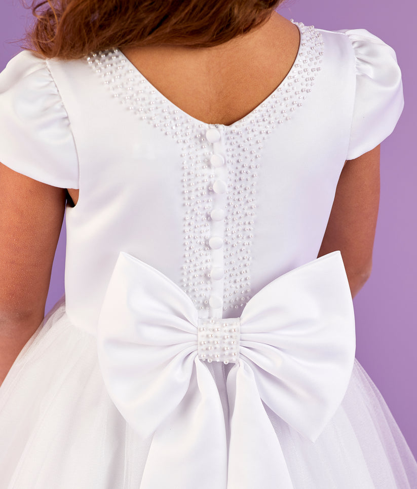 SALE COMMUNION DRESS Peridot Girls White Communion Dress:- Tiana Age 7