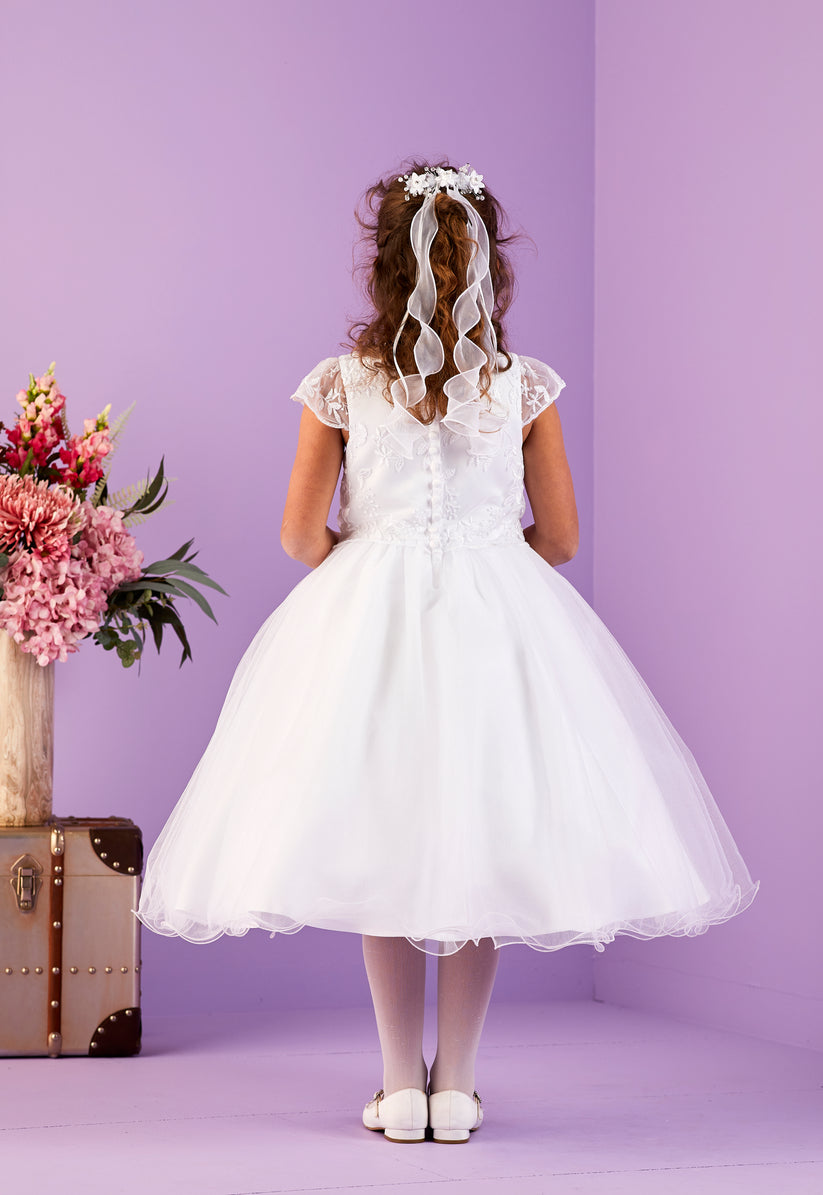 SALE COMMUNION DRESS Peridot Girls White Communion Dress:- Lana Age 8 & 9