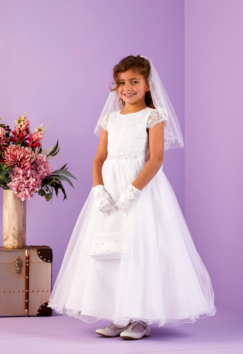 Peridot Girls White Communion Dress:- Heidi