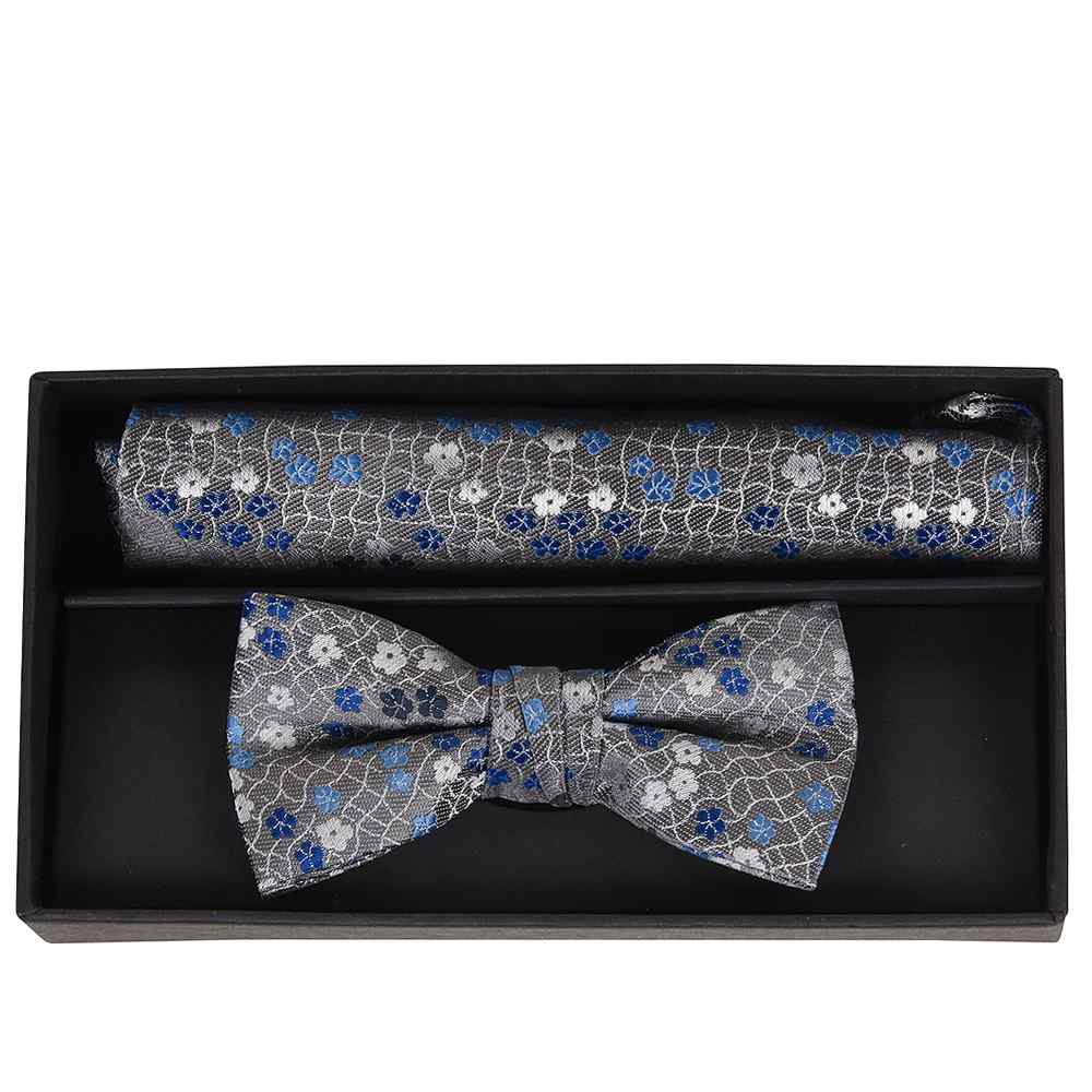 1880 Club Boys  Bow Tie & Pocket Square:- Grey Floral