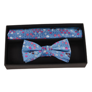 1880 Club Boys  Bow Tie & Pocket Square:- Light Blue Floral