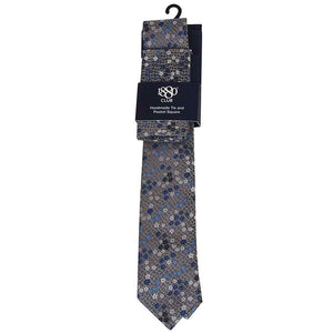 1880 Club Boys Tie & Pocket Square:- Grey Floral