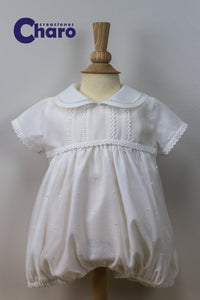 Boys Charo Pelele Christening Romper:- 453 Off White