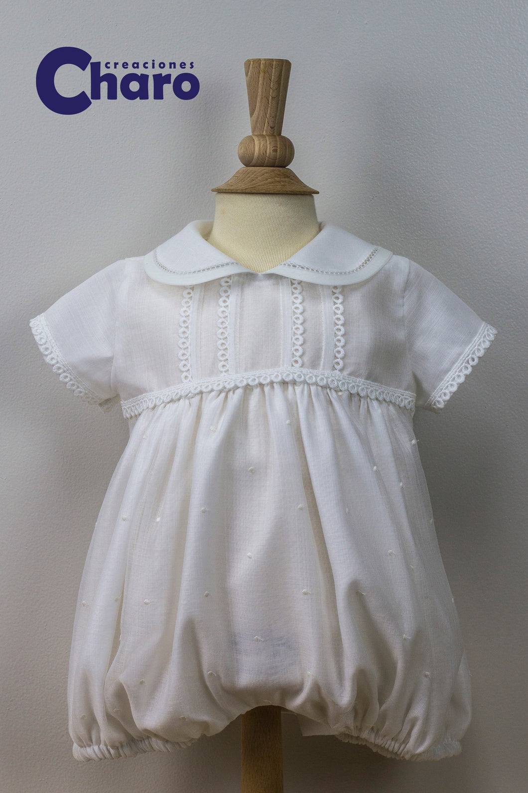 Boys Charo Pelele Christening Romper:- 453 Off White