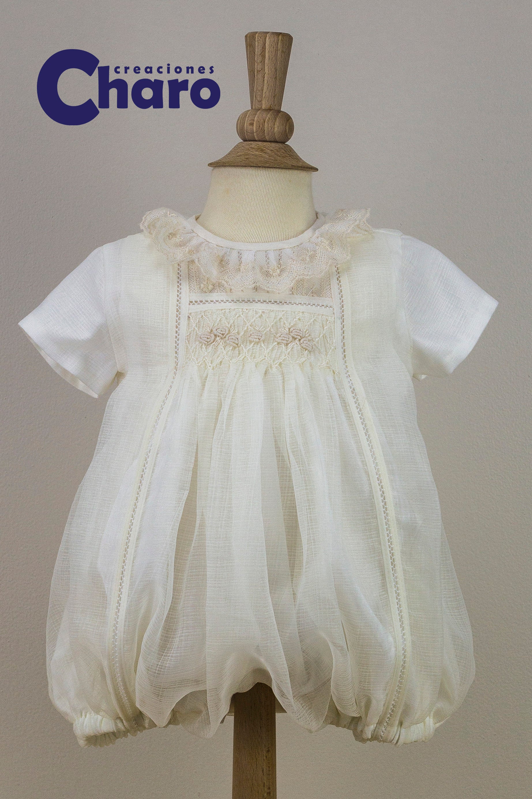 Boys Charo Pelele Christening Romper:- 487 Ivory