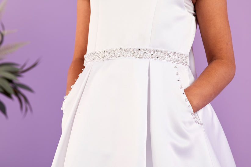 SALE COMMUNION DRESS Peridot Girls White Communion Dress:- Lucia Age 7 & 9