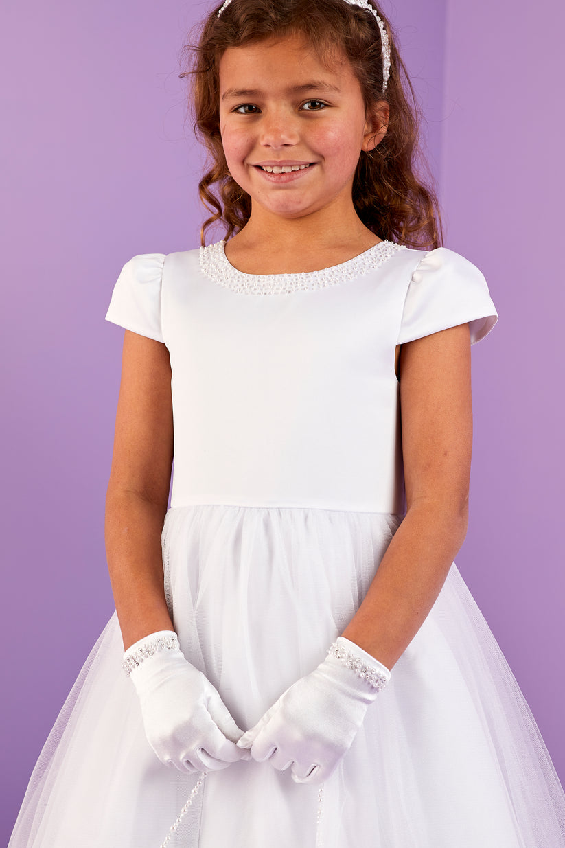 SALE COMMUNION DRESS Peridot Girls White Communion Dress:- Tiana Age 7