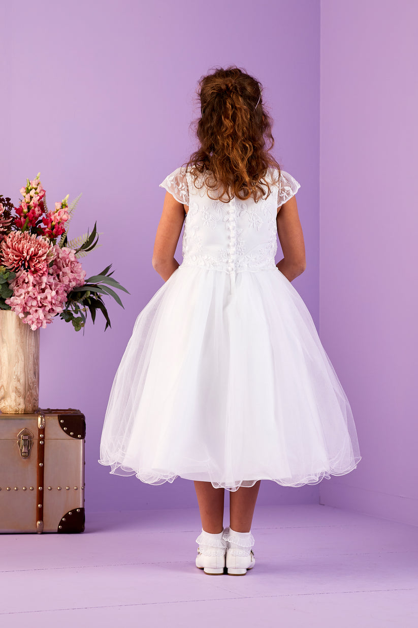 SALE COMMUNION DRESS Peridot Girls White Communion Dress:- Lana Age 8 & 9