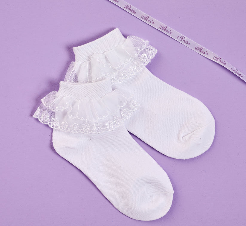 Peridot Girls White Communion Socks:- Louise