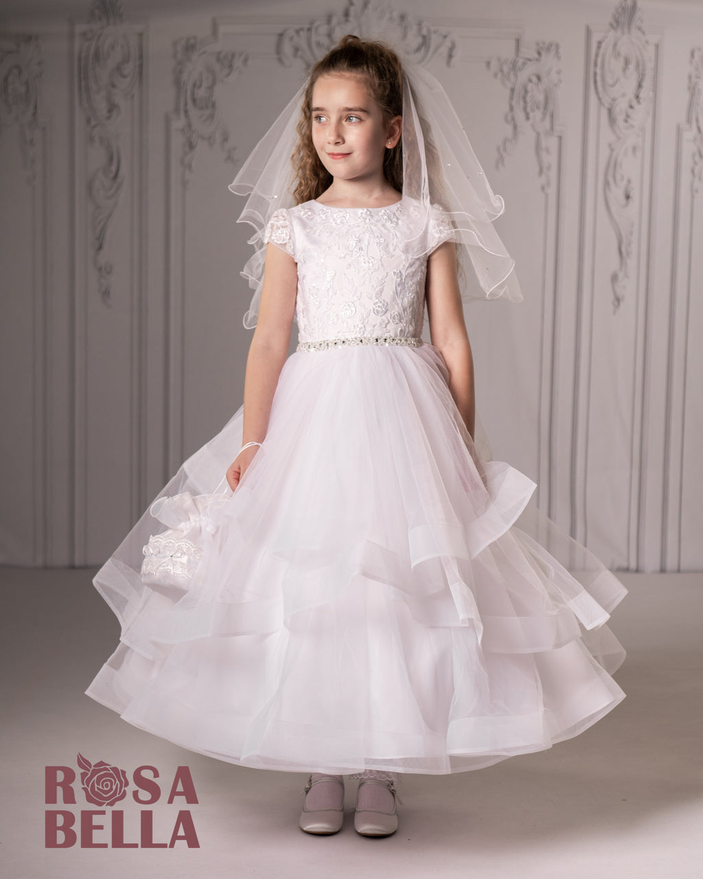 Rosa Bella By Sweetie Pie Girls White Communion Dress:- RB299