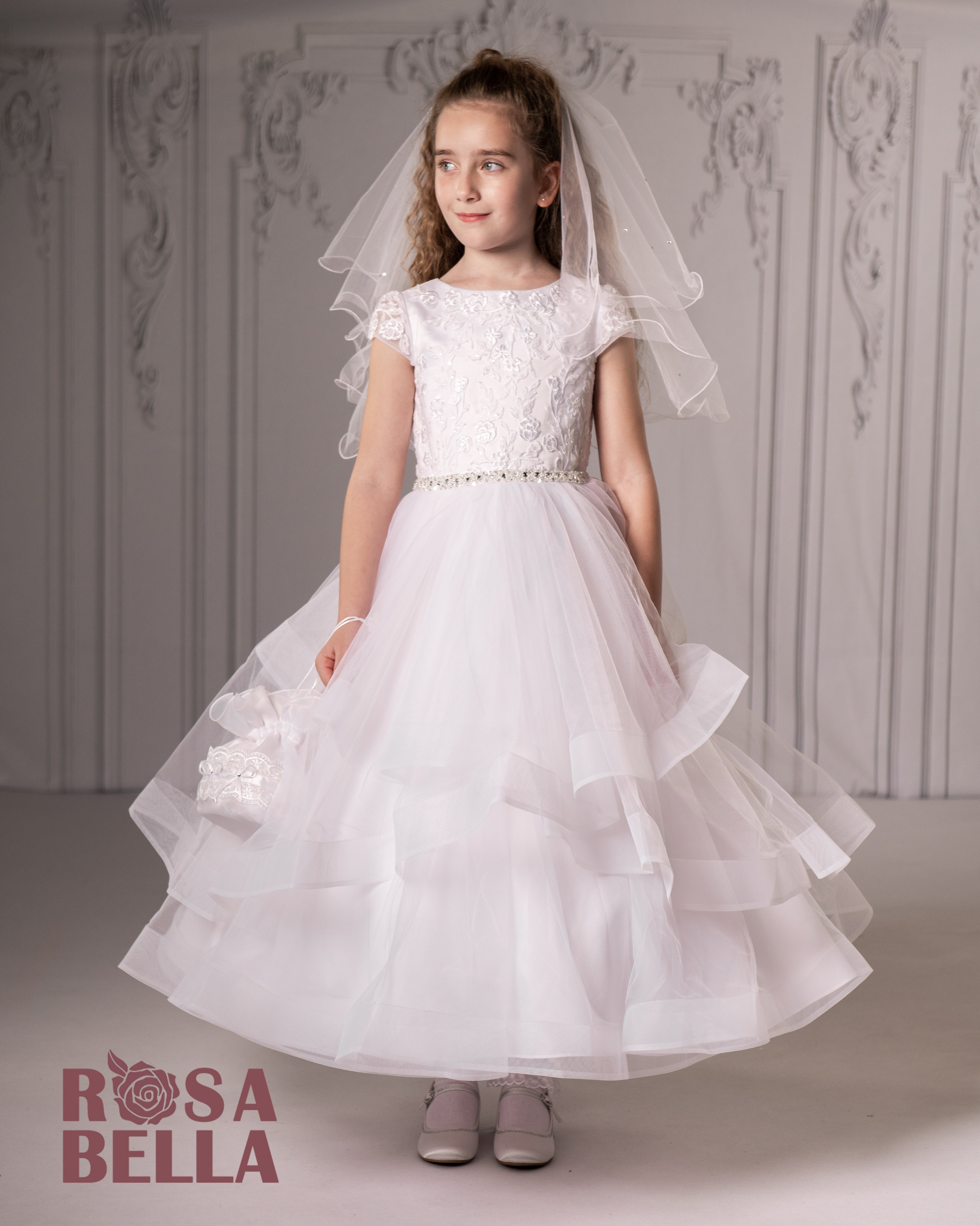 Rosa Bella By Sweetie Pie Girls White Communion Dress:- RB299