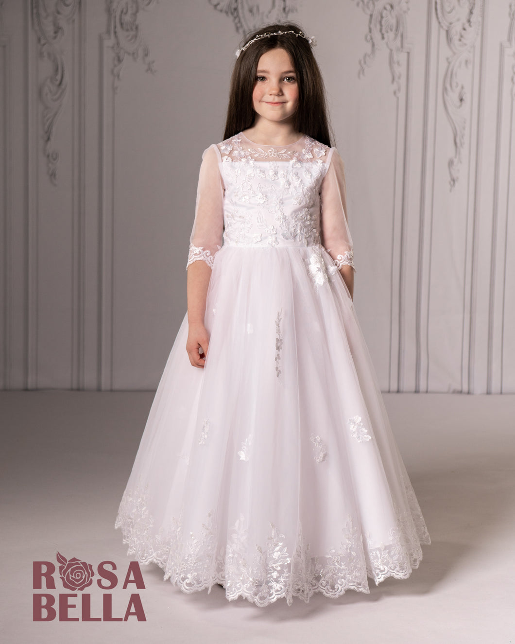 Rosa Bella By Sweetie Pie Girls White Communion Dress:- RB300