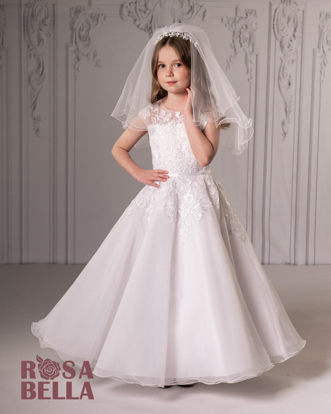 Rosa Bella By Sweetie Pie Girls White Communion Dress:- RB301