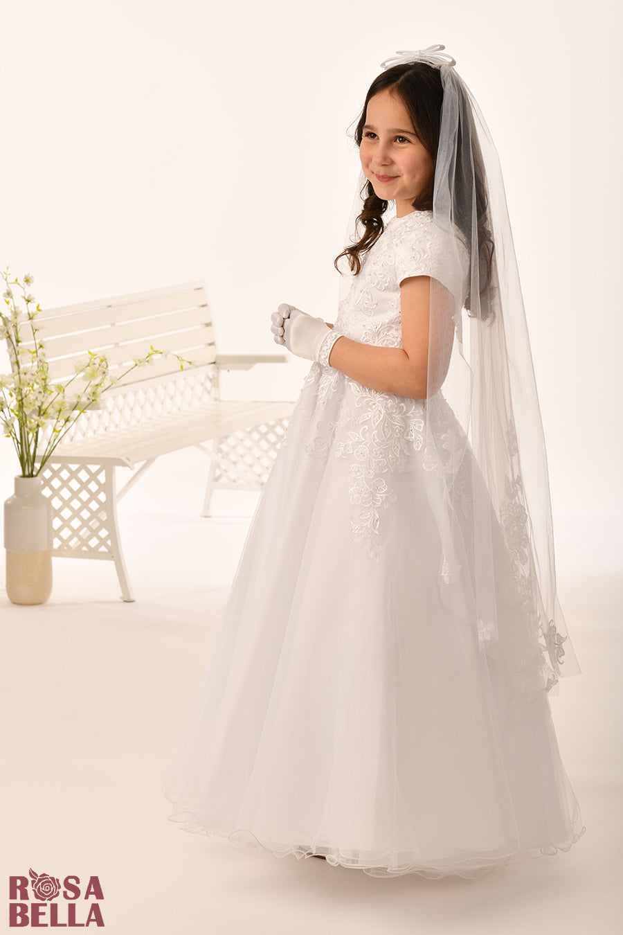 Rosa Bella By Sweetie Pie Girls White Communion Dress:- RB627