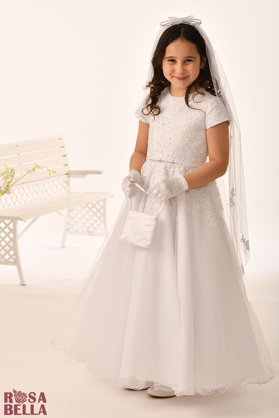 Rosa Bella By Sweetie Pie Girls White Communion Dress:- RB627
