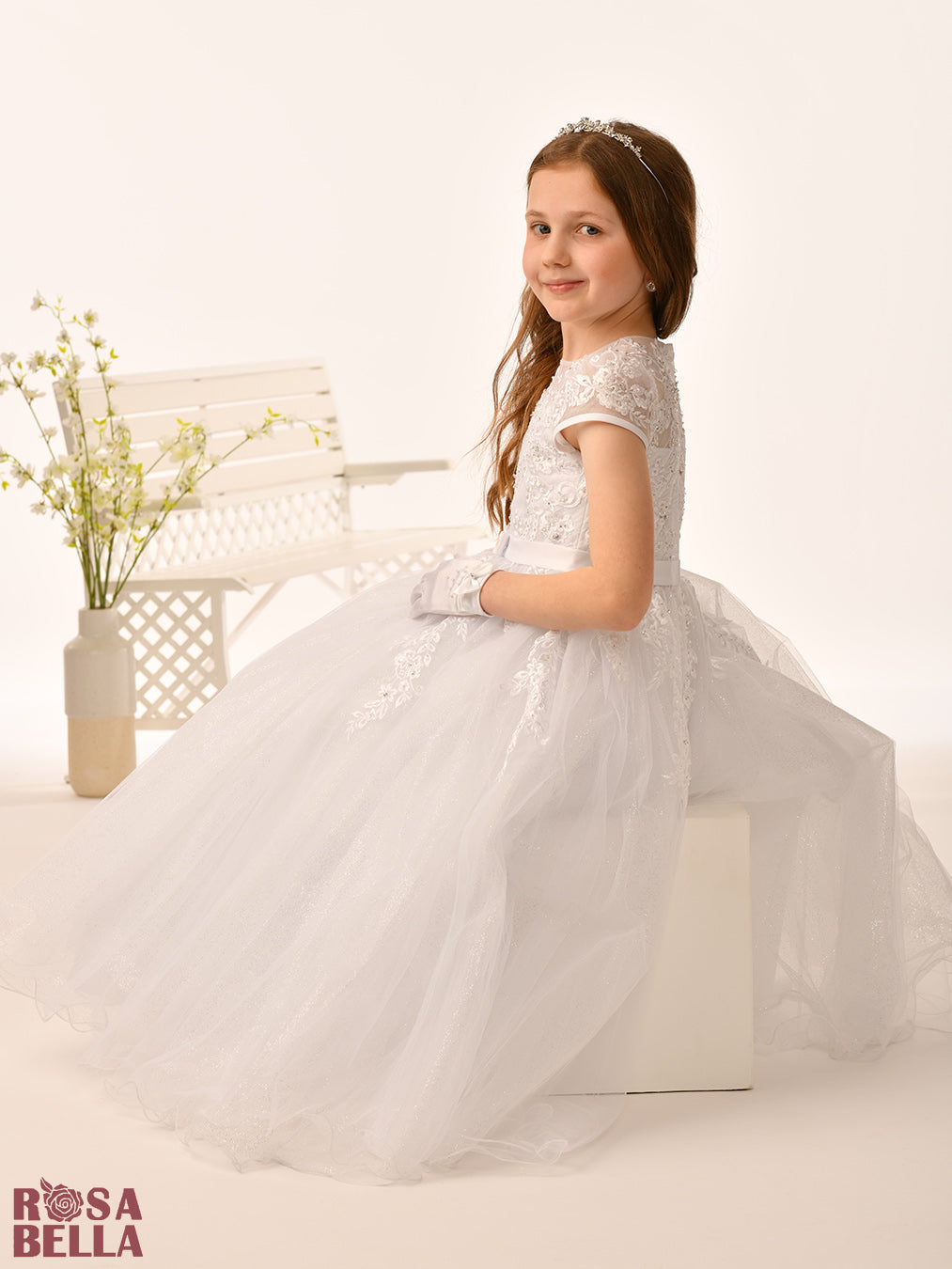 Rosa Bella By Sweetie Pie Girls White Communion Dress:- RB631