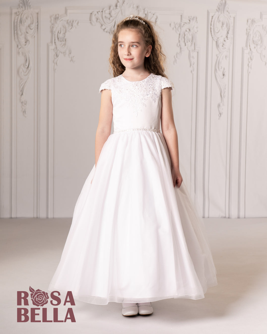 Rosa Bella By Sweetie Pie Girls White Communion Dress:- RB640