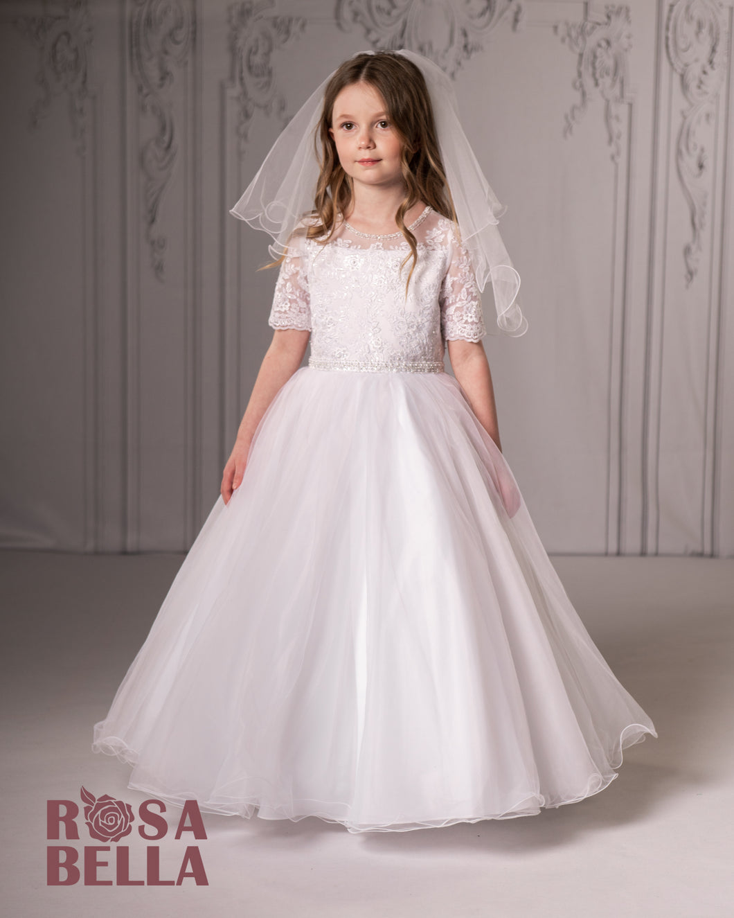 Rosa Bella By Sweetie Pie Girls White Communion Dress:- RB641