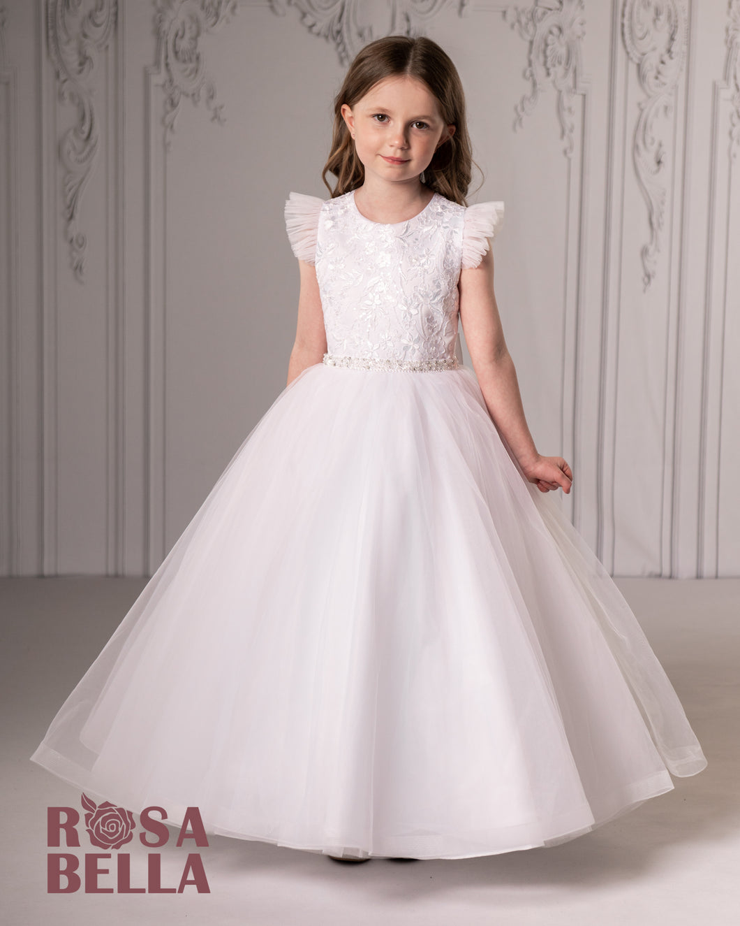 Rosa Bella By Sweetie Pie Girls White Communion Dress:- RB642