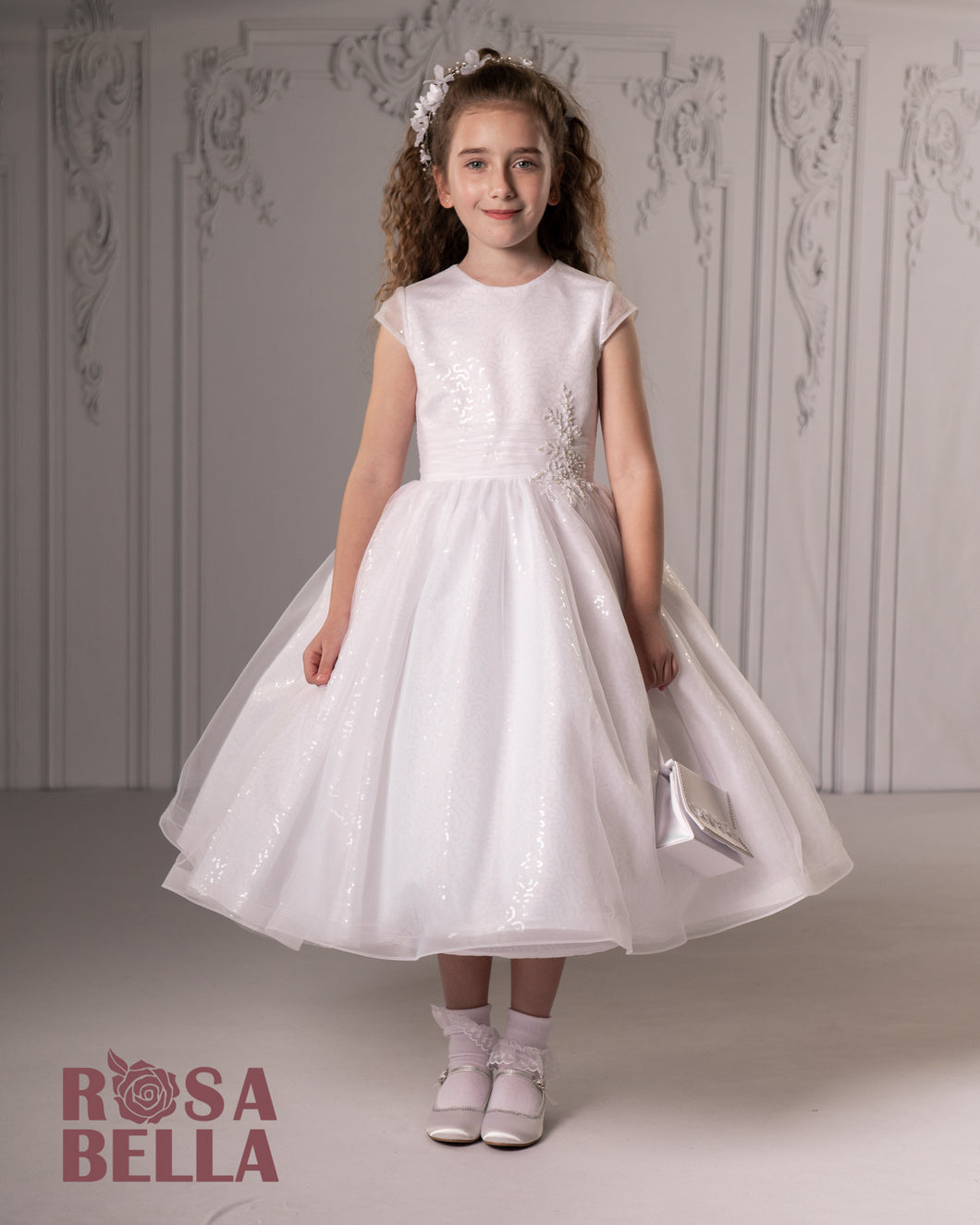 SALE COMMUNION DRESS Rosa Bella By Sweetie Pie Girls White Communion Dress:- RB648 Age 7