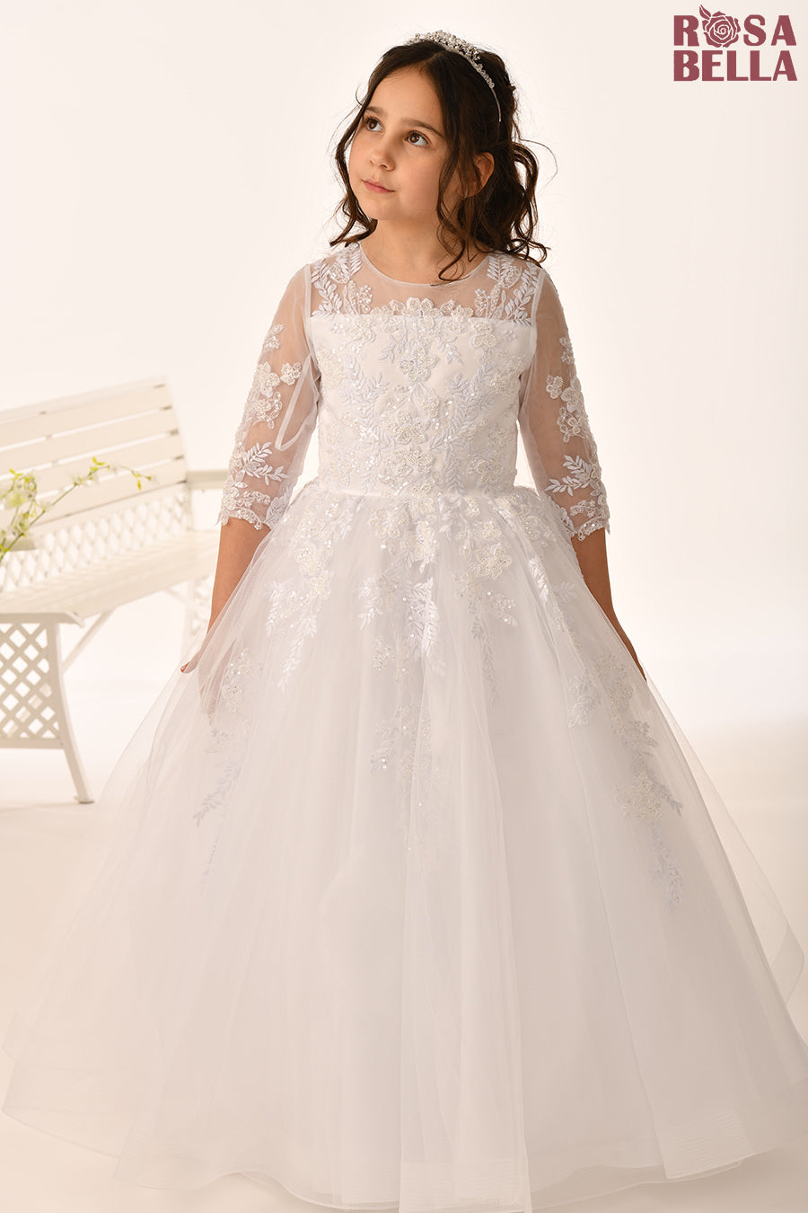 Rosa Bella By Sweetie Pie Girls White Communion Dress:- RB661