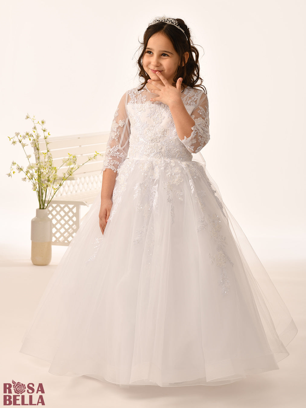 Rosa Bella By Sweetie Pie Girls White Communion Dress:- RB661