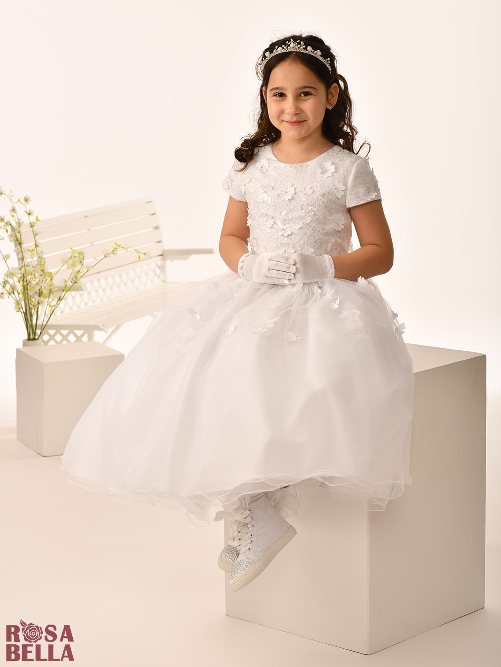 Rosa Bella By Sweetie Pie Girls White Communion Dress:- RB672