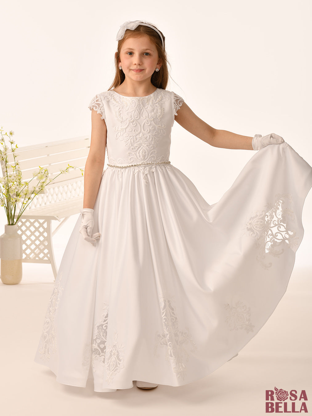 Rosa Bella By Sweetie Pie Girls White Communion Dress:- RB682
