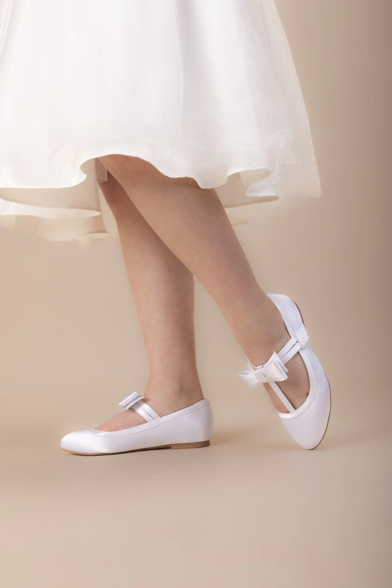 Perfect Bridal White Communion Shoes:- Rosie Flats – Kindle Clothing