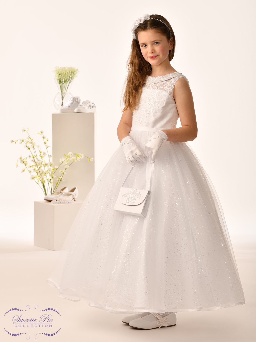 Sweetie Pie Girls White Communion Dress:- 5025