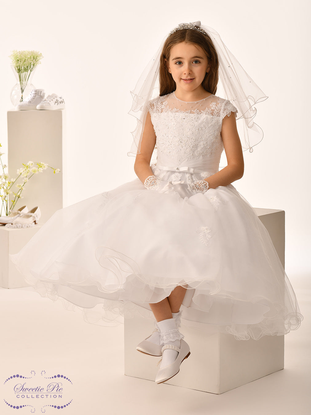 Sweetie Pie Girls White Communion Dress:- 5031