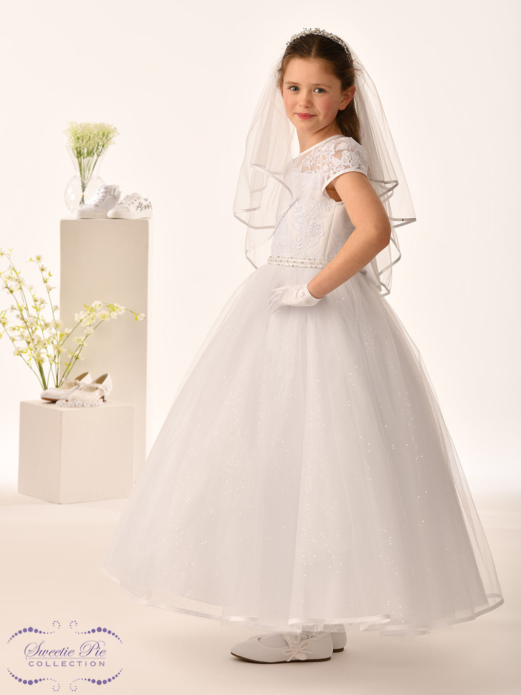 Sweetie Pie Girls White Communion Dress:- 5034