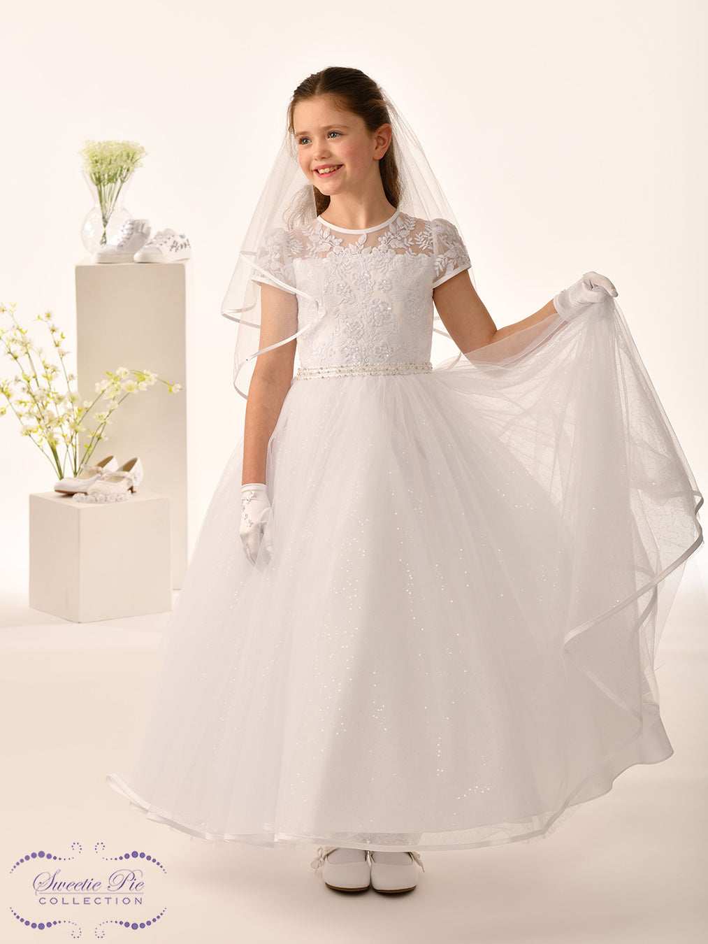 Sweetie Pie Girls White Communion Dress:- 5034