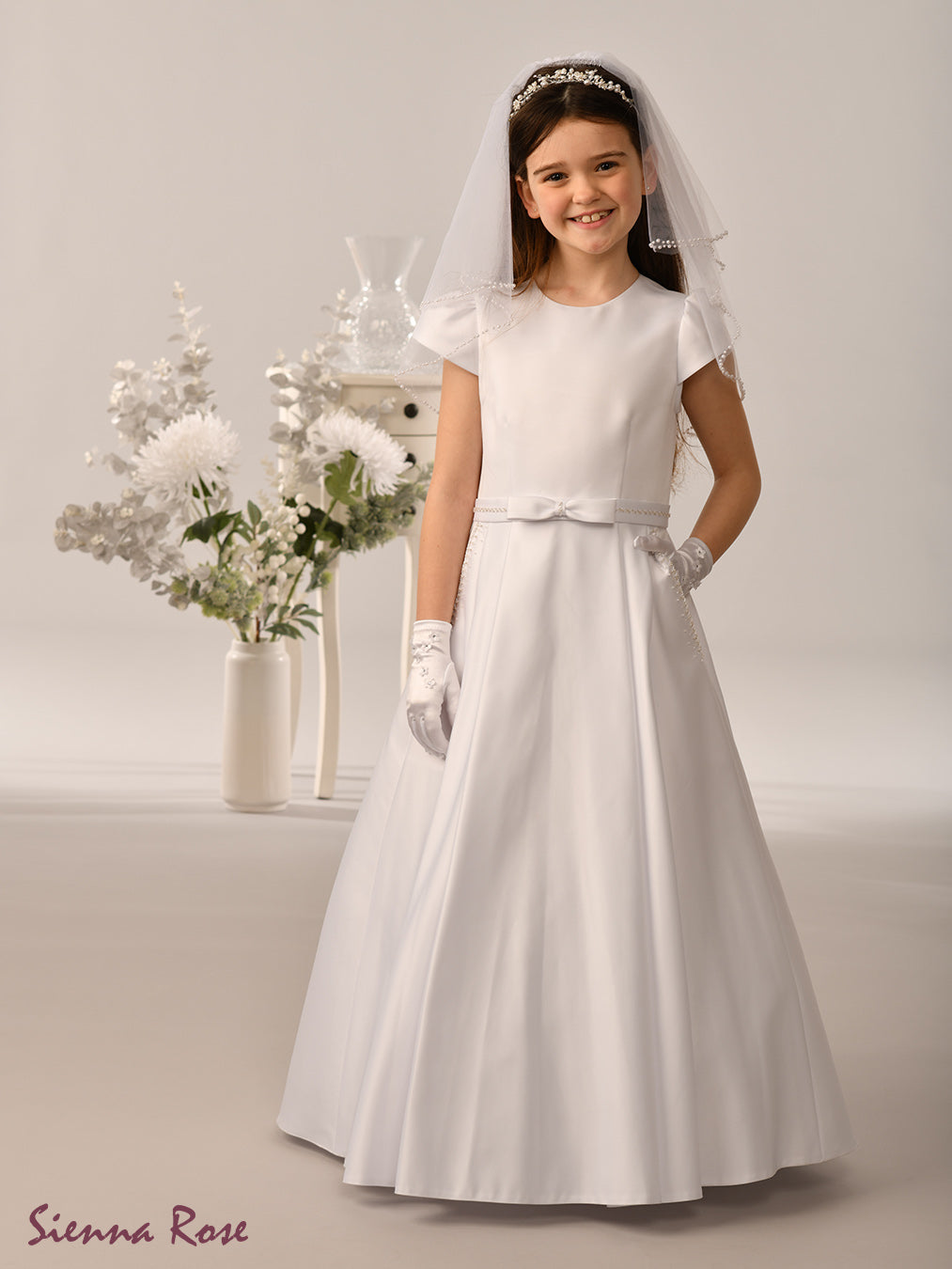 Sienna Rose By Sweetie Pie Girls White Communion Dress:- SR708