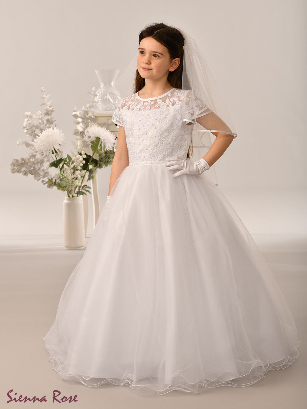 Sienna Rose By Sweetie Pie Girls White Communion Dress:- SR728