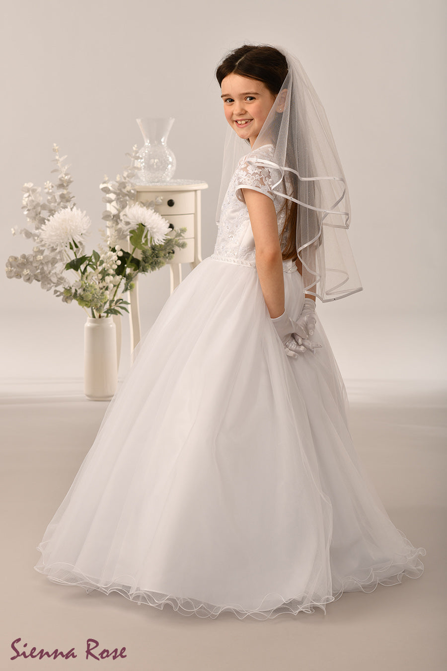 Sienna Rose By Sweetie Pie Girls White Communion Dress:- SR728