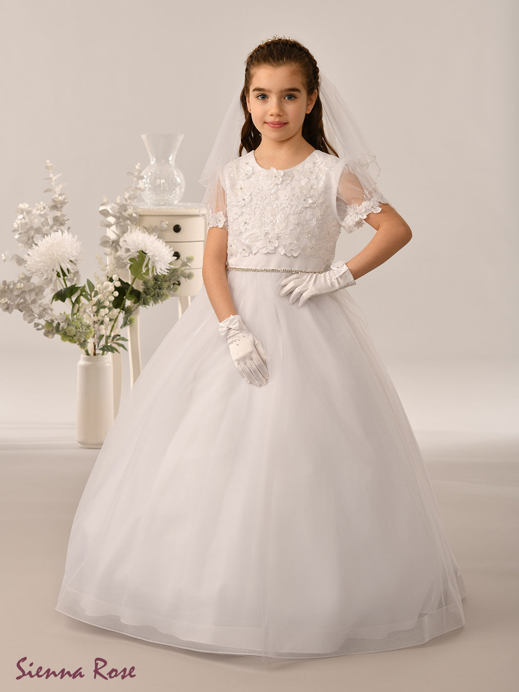 Sienna Rose By Sweetie Pie Girls White Communion Dress:- SR730