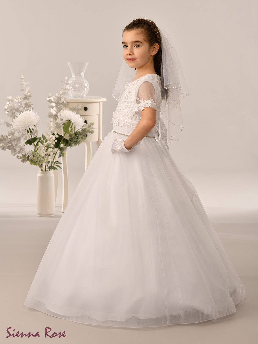 Sienna Rose By Sweetie Pie Girls White Communion Dress:- SR730
